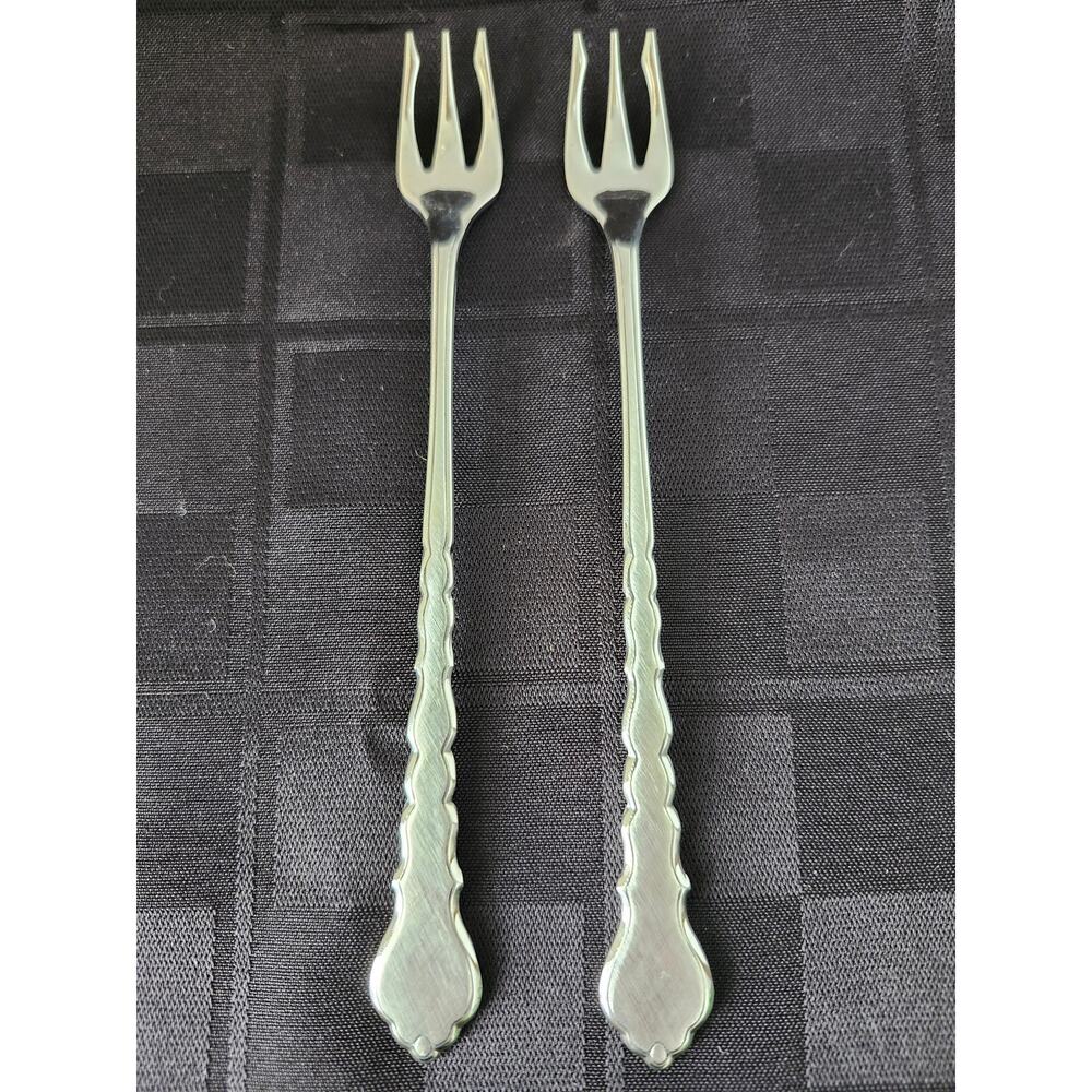 Oneida Community Stainless Set Of 2 Seafood Forks  Burnished Flatware Vintage